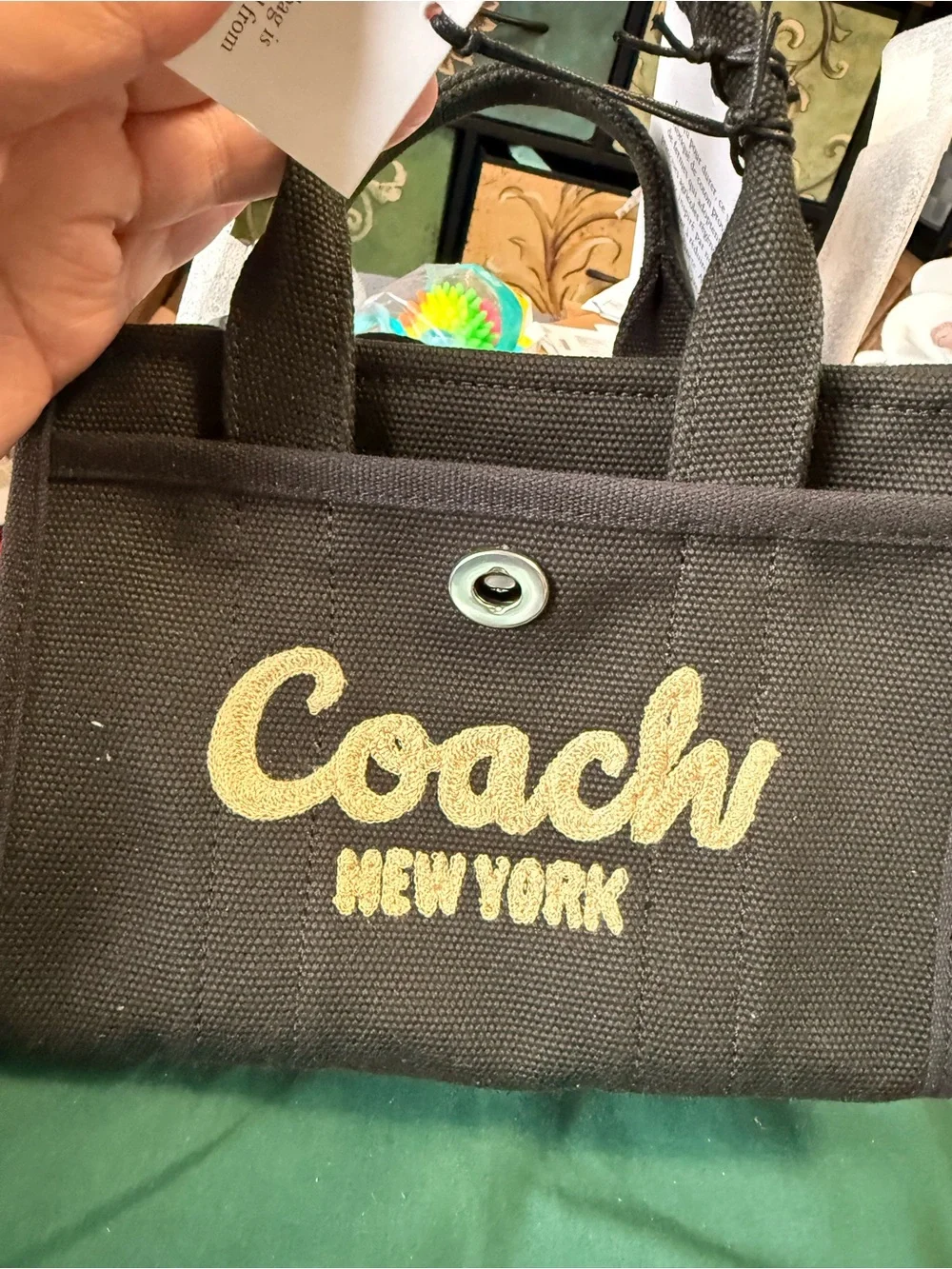 Coach New York Black Canvas Tote with Gold Logo size 20